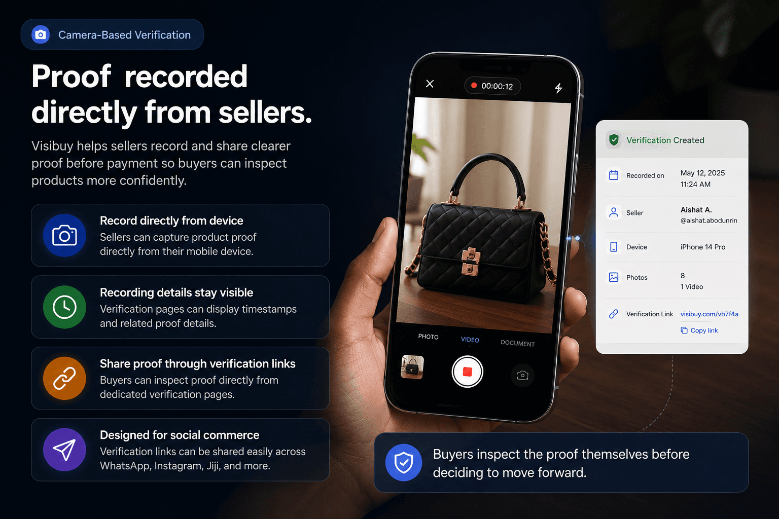 Seller recording proof directly from mobile device