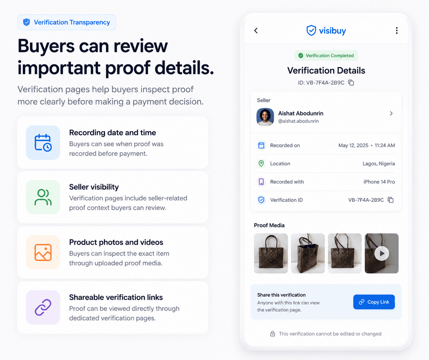 Verification page showing visible proof details