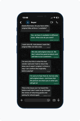 Seller sharing product proof in chat