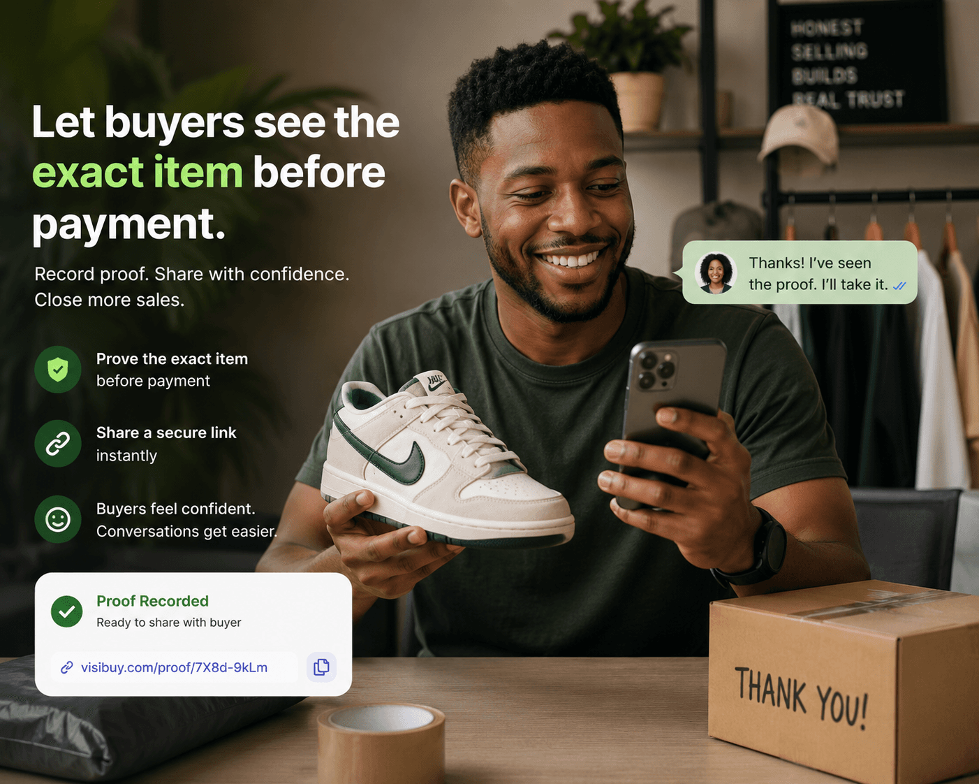 Seller confidently showing proof before payment