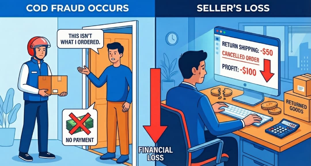 COD fraud occurs when buyer refuses delivery