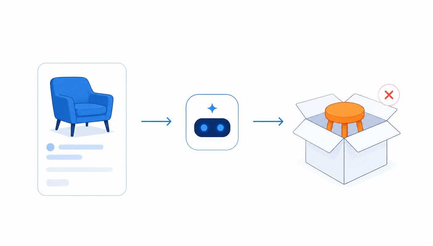 An AI shopping agent receiving a product that does not match the listing